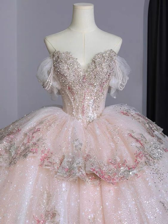 Beautiful Ball Gown Sweet 16 Dress Off the Shoulder Pink Quinceanera Dress DP532