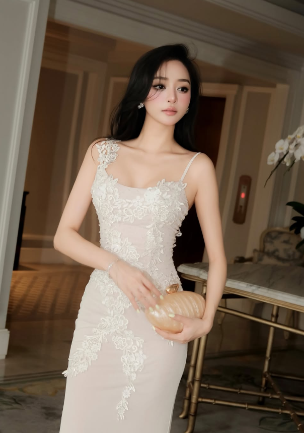 Beige Sheath Spaghetti Straps Lace Appliques Chiffon Prom Dress Evening Dress DP5926