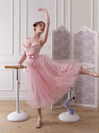 Cute A Line Sweetheart Neck Corset Bow Pink Tulle Satin Party Dress Birthday Dress DP2744