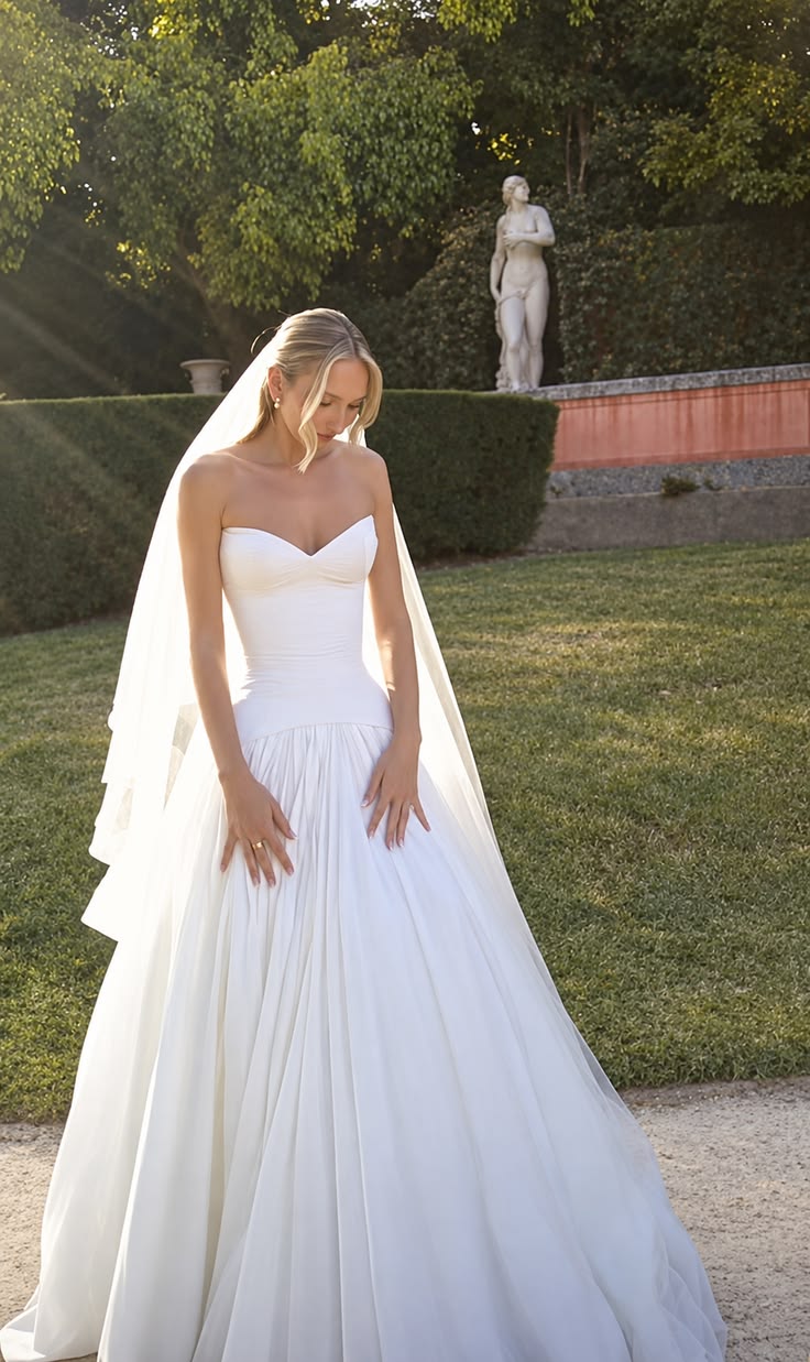 New White A Line Sweetheart Neck Satin Long Wedding Dress DP7870