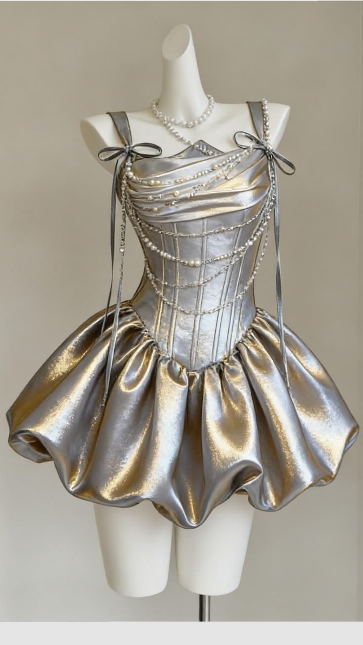 Stunning Silver A Line Straps Pearl Satin Short Homecoming Dress DP5674