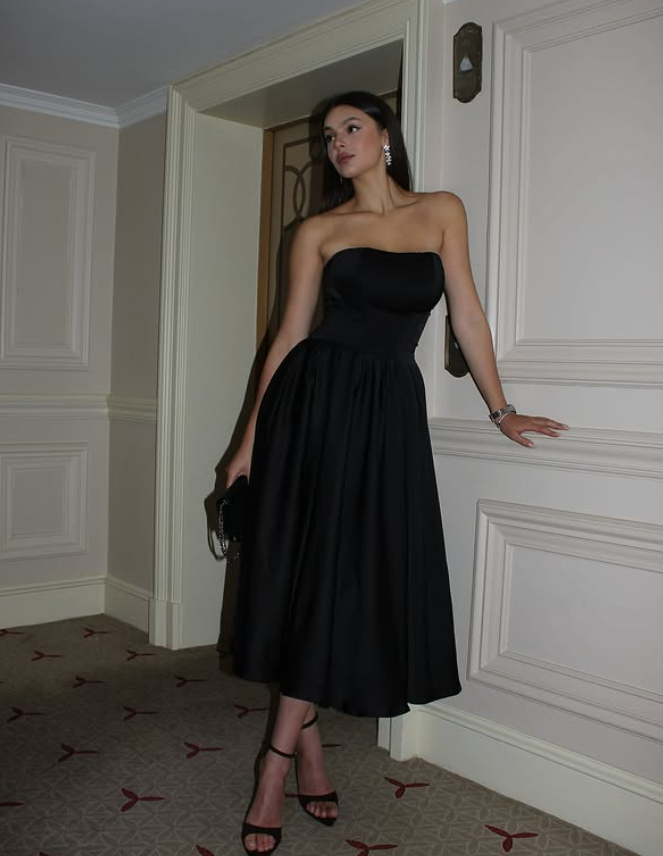 Simple Black A Line Sweetheart Neck Satin Prom Dress Evening Dress DP6032