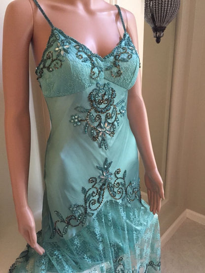 Vintage Mermaid Straps Beaded Lace Satin Short Prom Dress Homecoming Dress DP4735