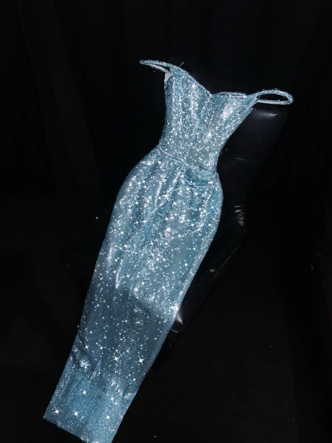 Stunning Blue Sheath Off the Shoulder Sequin Long Prom Dress Evening Dress DP1942