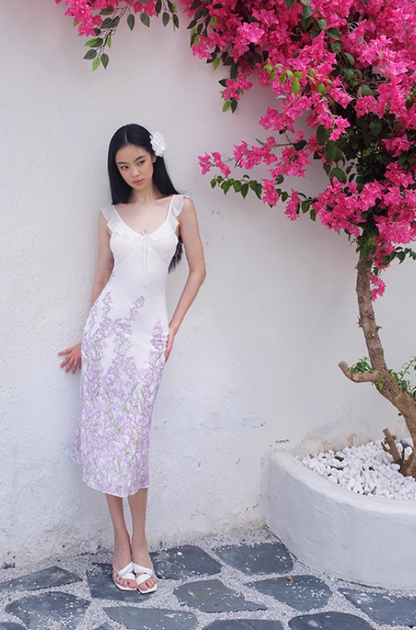 Dreamy Sheath Spaghetti Strap Purple Floral Chiffon Evening Dress Party Dress Outfits DP3422