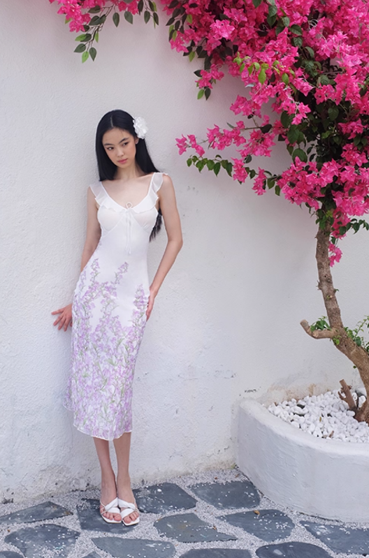 Dreamy Sheath Spaghetti Strap Purple Floral Chiffon Evening Dress Party Dress Outfits DP3422