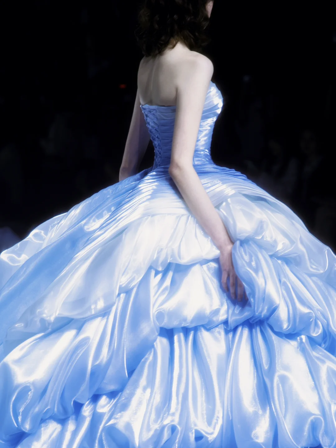 Stunning Blue Ball Gown Strapless Pleated Layered Satin Long Prom Dress DP2836
