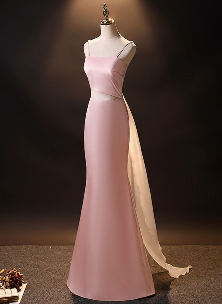 Pink Simple Mermaid Straps Long Evening Dress DP411