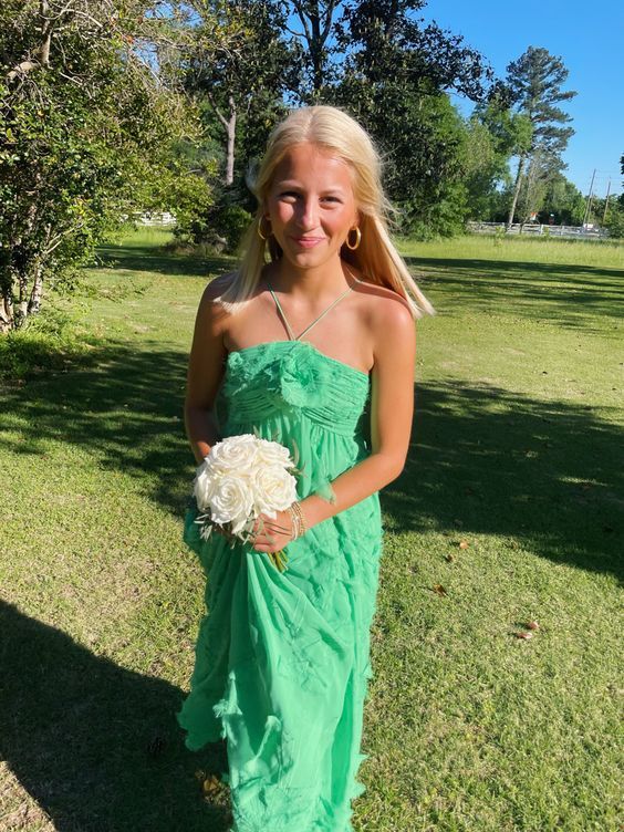 Green Simple A line Halter Chiffon Long Prom Dress Party Dresses DP1107
