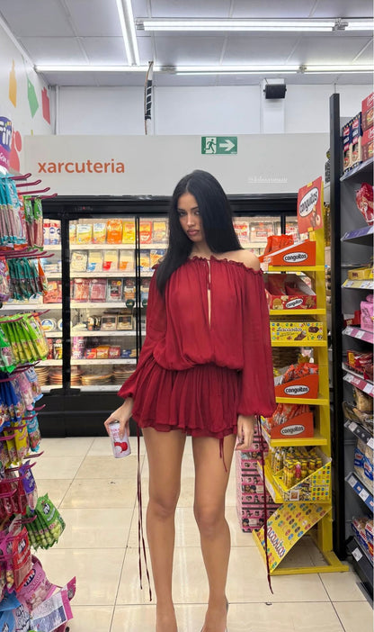 Burgundy A Line Long Sleeve Chiffon Short Prom Dress Homecoming Dress DP7135