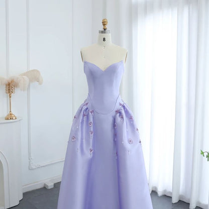 Luxury A Line Strapless Beaded Satin Long Evening Dress  DP827
