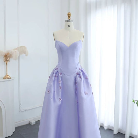 Luxury A Line Strapless Beaded Satin Long Evening Dress  DP827