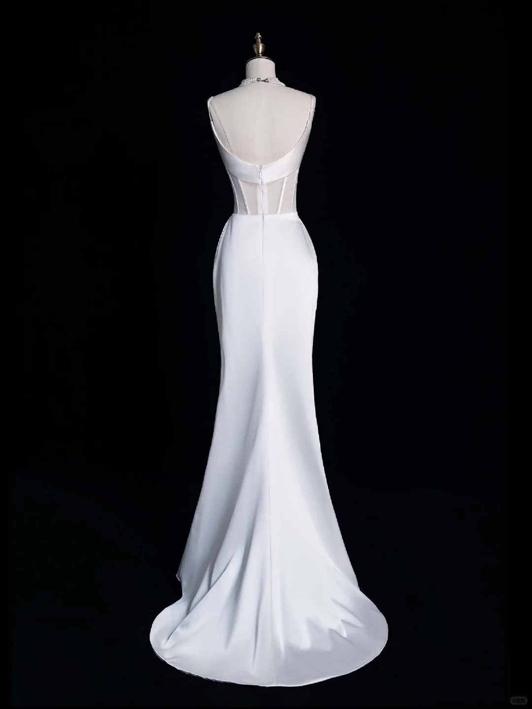 White Sheath Spaghetti Strap Corset Satin Prom Dress Graduation Prom Dress DP1990