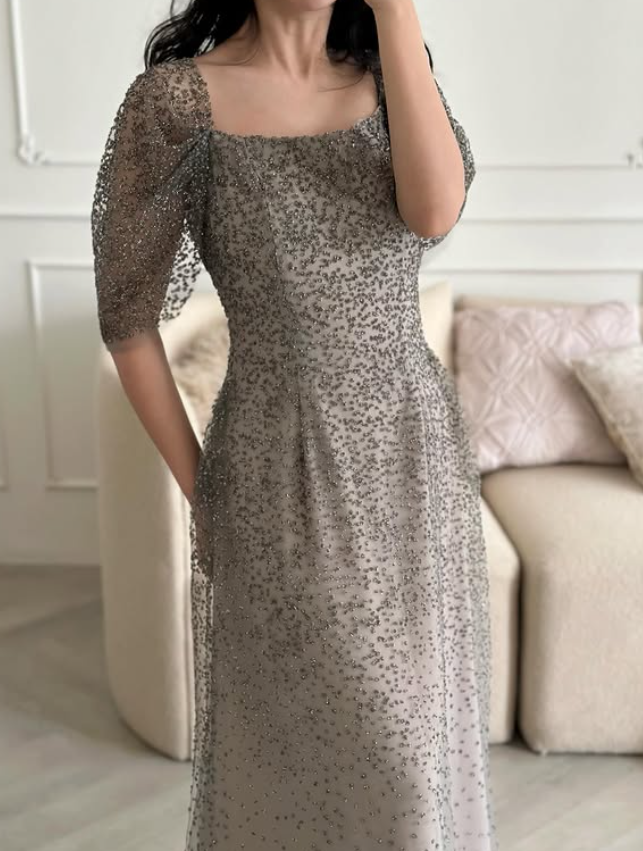 Brown A Line Off the Shoulder Ombre Sequin Tulle Prom Dress Evening Dress DP5776