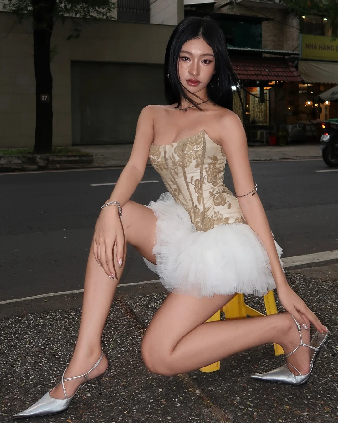 Cute A Line Strapless Corset Print Floral Satin White Tulle Short Homecoming Dress DP4584