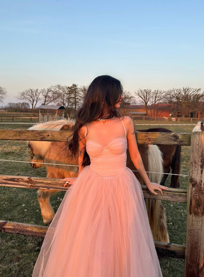 Princess A Line Spaghetti Strap Pink Tulle Prom Dress Party Dress 16th Birthday Dress DP3489