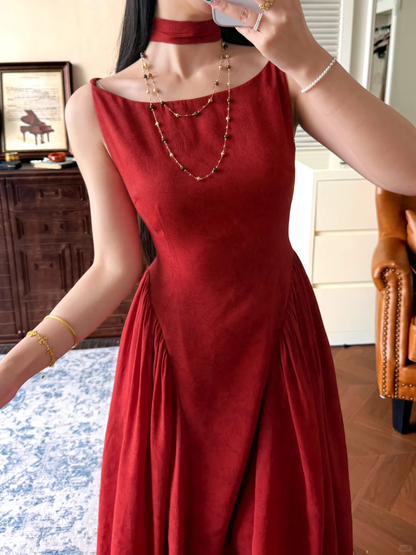 Classic Simple A Line Red Satin Long Prom Dress Evening Dress DP5646