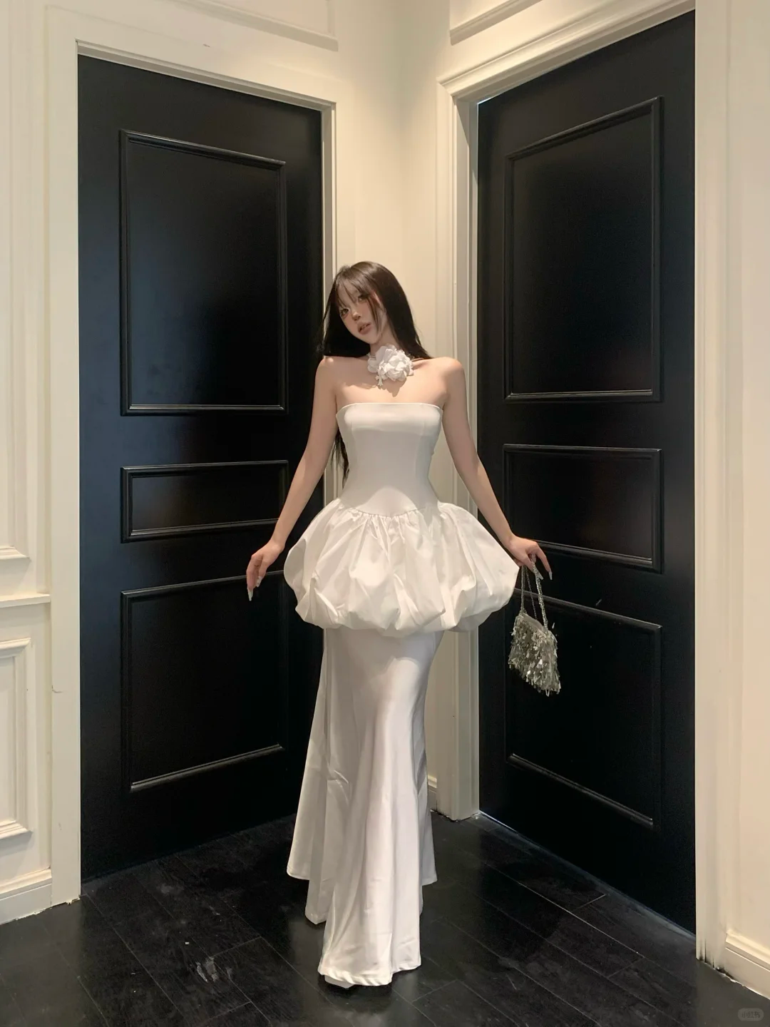 Unique Mermaid Strapless White Satin Prom Dress Evening Dress DP3846