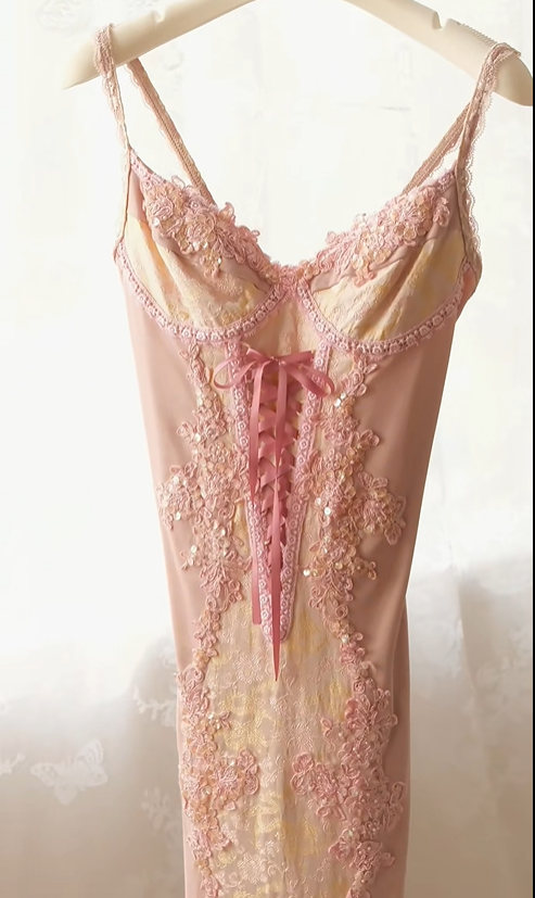 Vintage Gentle Pink Lace Satin Homecoming Dress Outfits DP5142