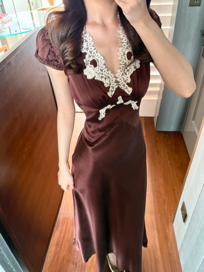 Classic Simple Brown Satin Prom Dress Evening Dress DP5170