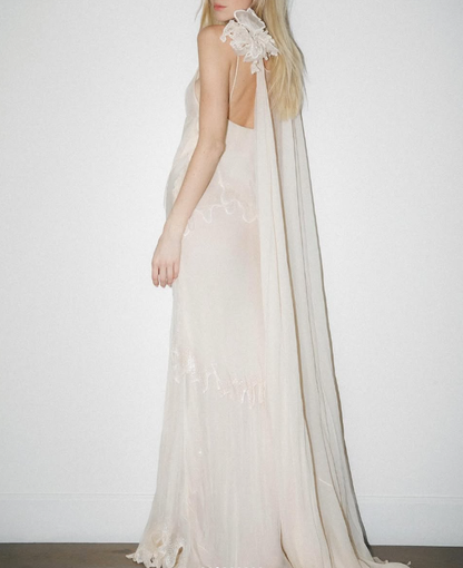 Stunning A Line Spaghetti Strap Tiered Beaded Chiffon Long Prom Dress Graduation Prom Dress DP2044
