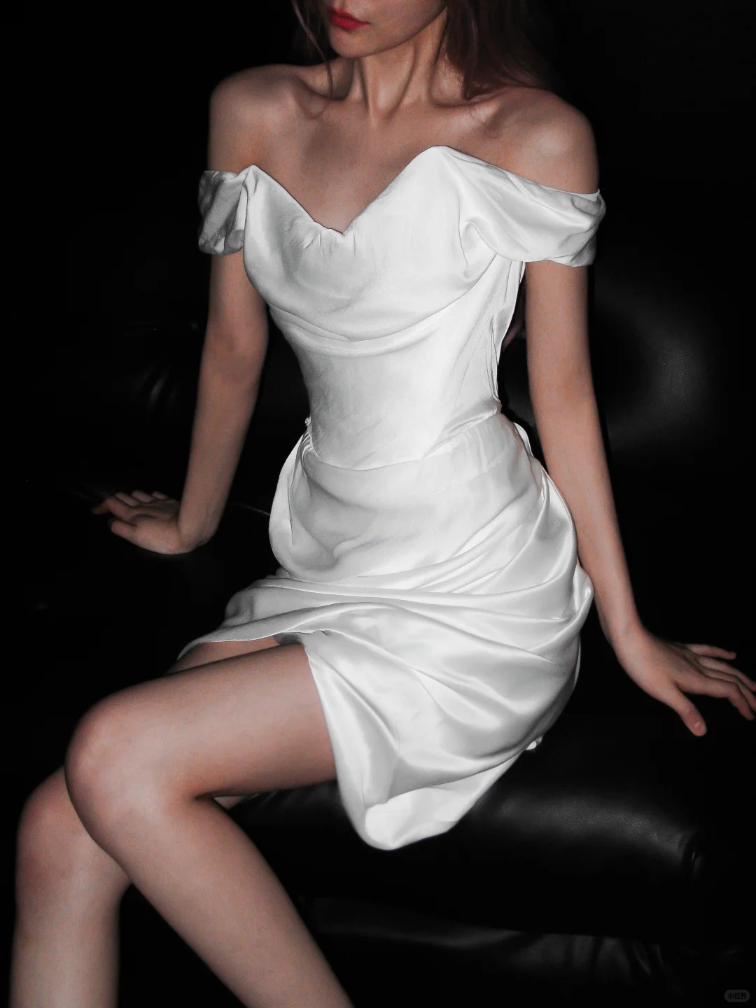 Simple A Line Off the Shoulder White Satin Short Wedding Dress DP5307