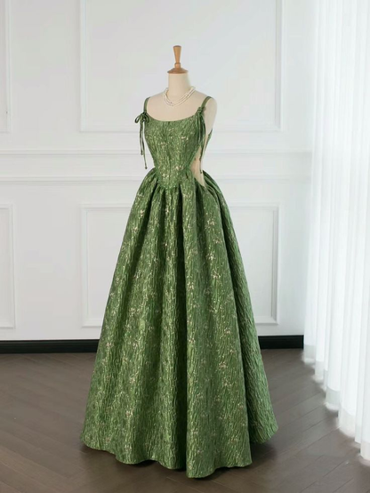 Unique Satin Green A Line Prom Dress Cut Out Waist Sexy Evening Party Dress DP743