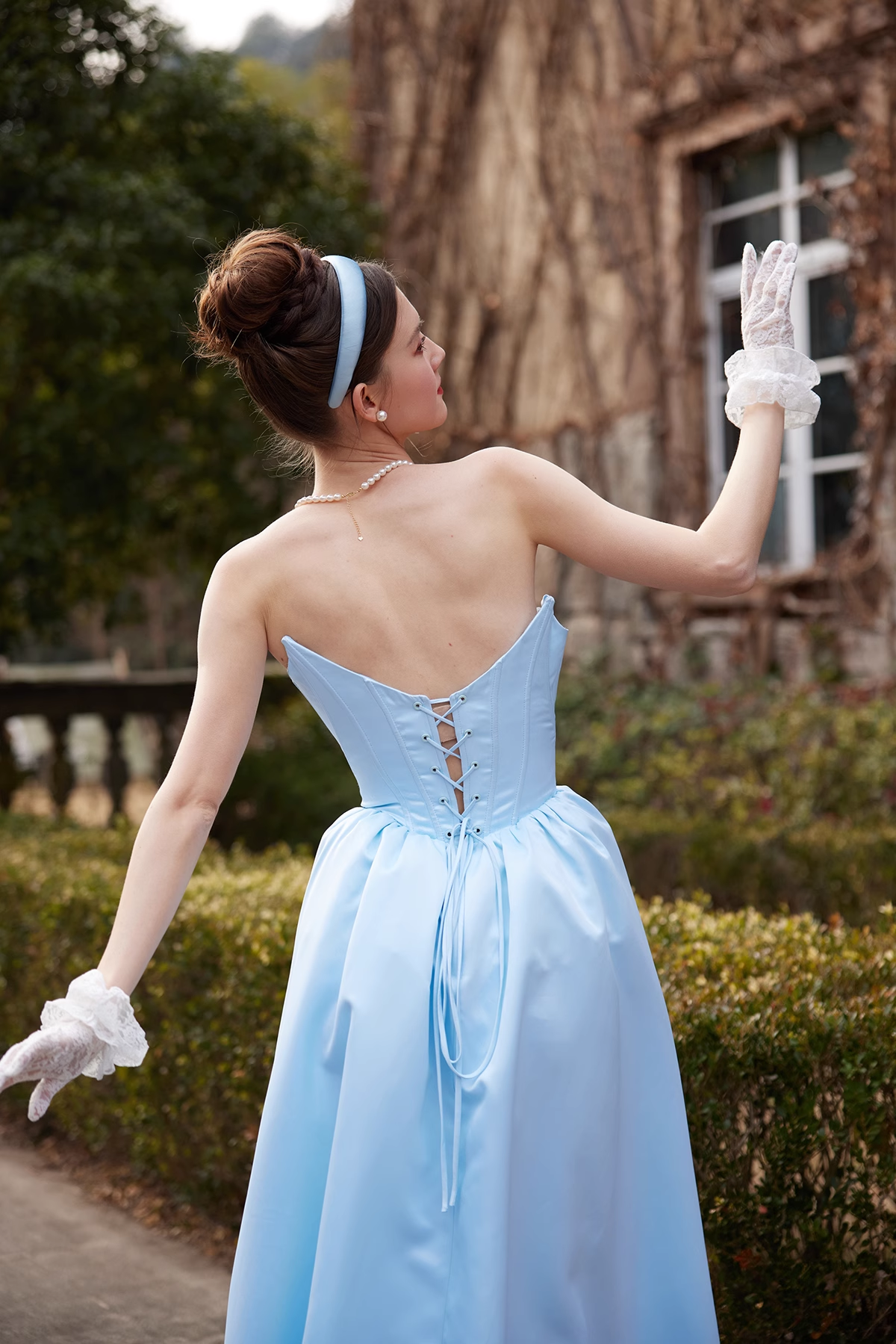 Cinderella A Line Strapless Blue Satin Prom Dress Party Dress DP2736