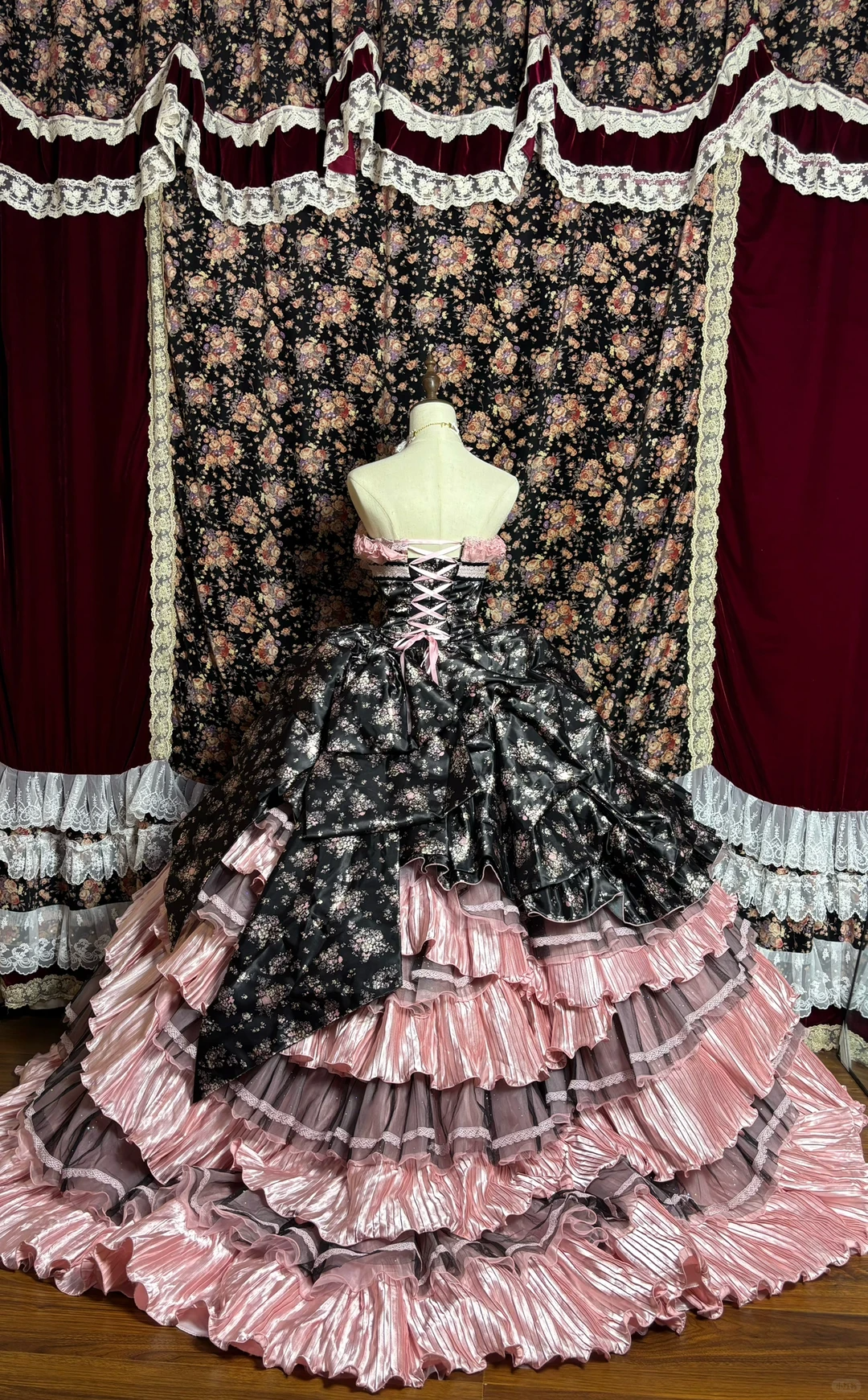Vintage Unique Ball Gown Strapless Print Floral Layered Tulle Prom Dress Sweet 16 Dress DP5660