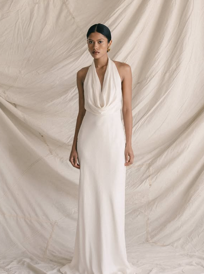 Flowy White Sheath Long Sleeve V Neck Chiffon Wedding Dress Prom Dress DP3659