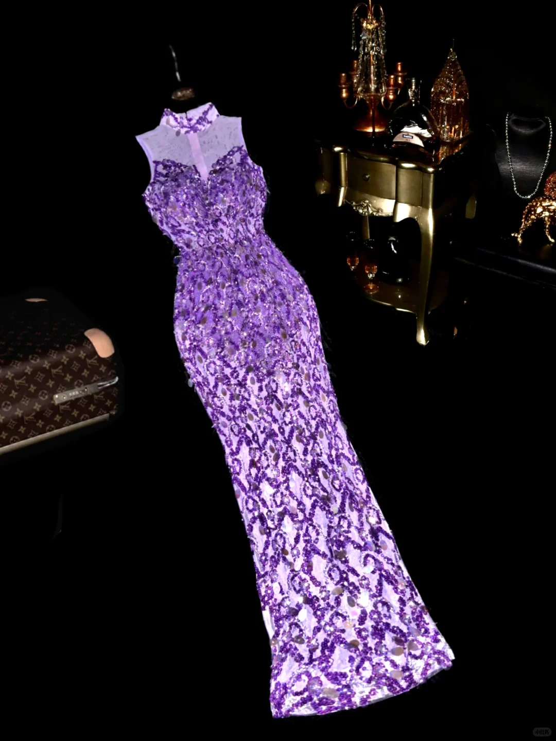 Vintage Sexy Purple Sheath Beaded Sequin Prom Dress Party Evening Dress DP5360