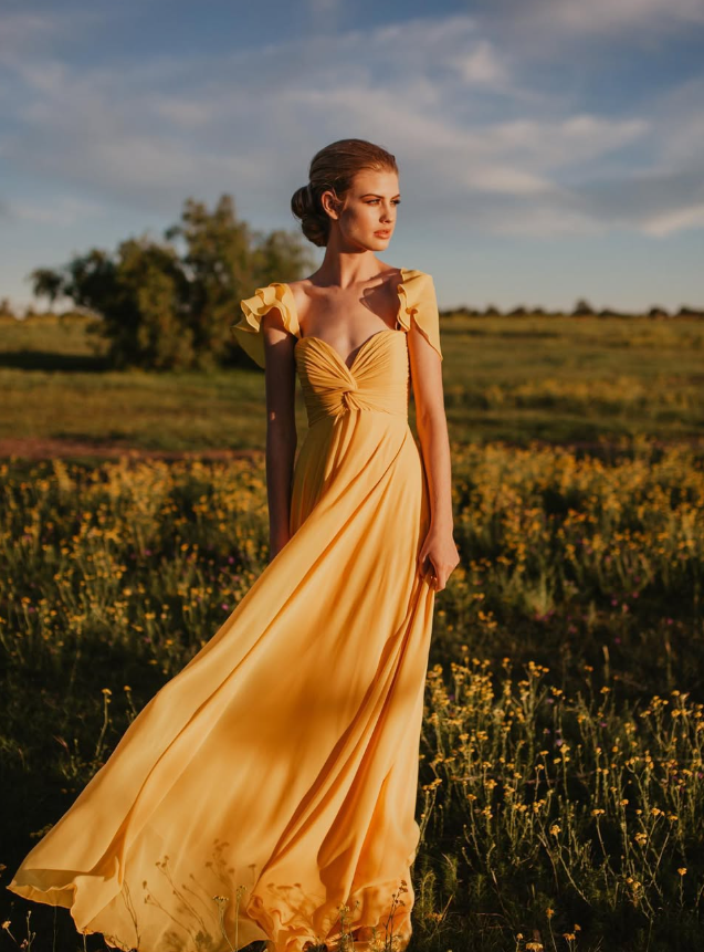 Charming A Line Straps Yellow Chiffon Long Party Dress Evening Dress DP2347