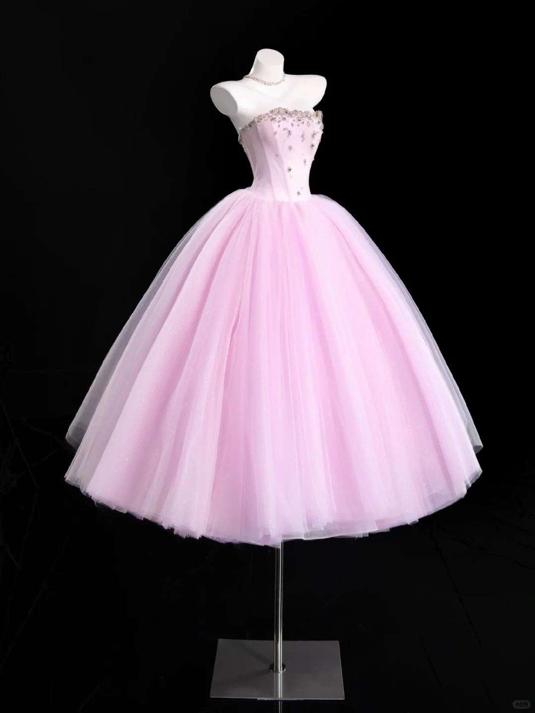 Gentle A Line Strapless Rhinestone Purple Tulle Party Dress Evening Dress DP2708