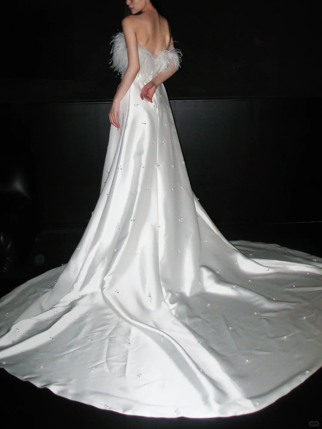 Sweety A Line Strapless White Feather Beaded Satin Long Wedding Dress DP5786