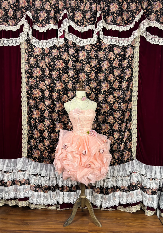 Pink Retro A Line Strapless Floral Lace Tulle Homecoming Dress Cocktail Dress DP3178
