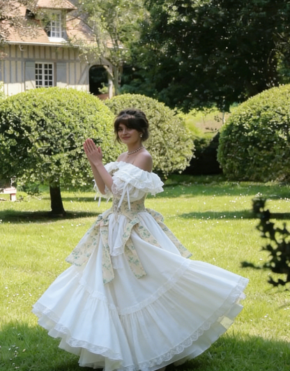 Retro Ball Gown Off the Shoulder White Satin Long Prom Dress Birthday Dress DP3361