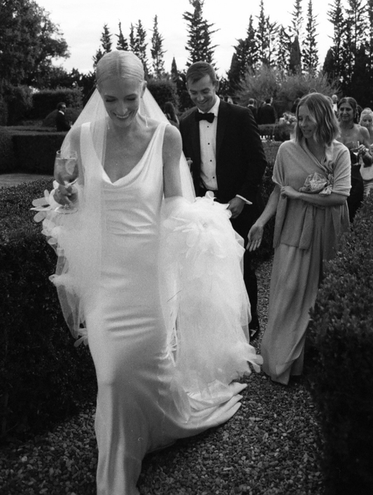 Backless Elegant A Line Straps White Satin Long Sweep Wedding Dress DP4847