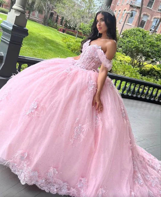 Pink Tulle Ball Gown Sweet 16 Prom Dress Quinceanera Dress DP690