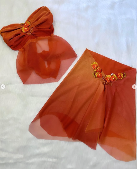 Fairy Two Piece Strapless 3D Floral Orange Chiffon Short Party Dress Homecoming Dress DP1562
