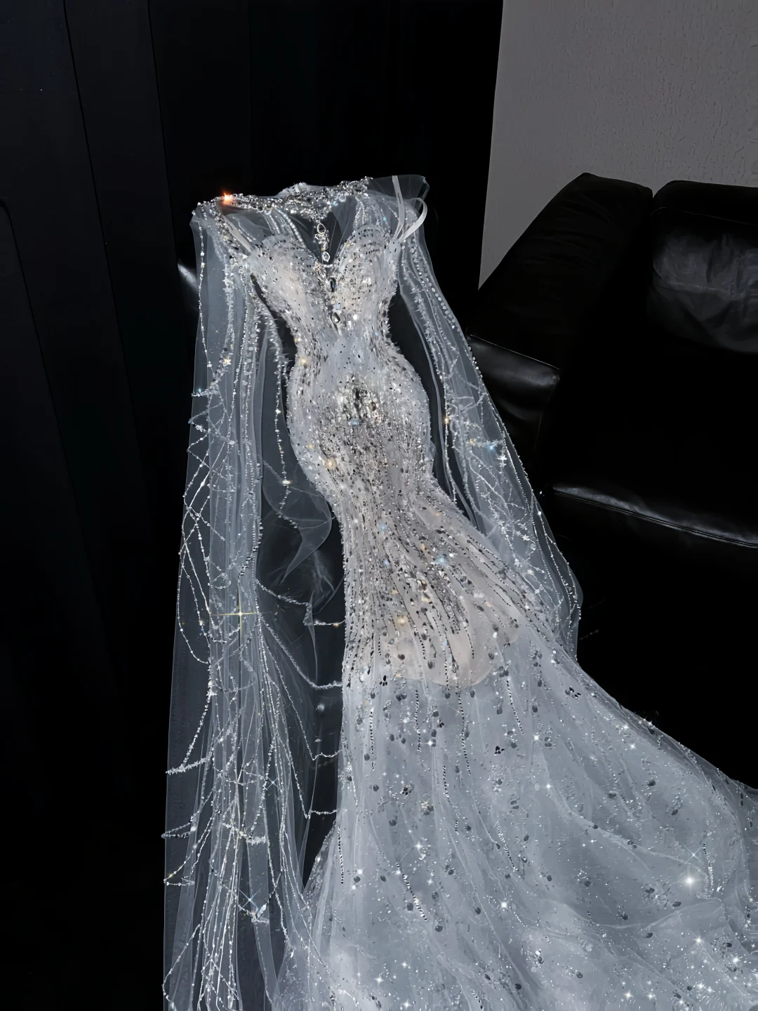 2025 New Mermaid Long Sleeve Sequin Beaded Tulle Long Sweep Prom Dress Evening Dress DP2693