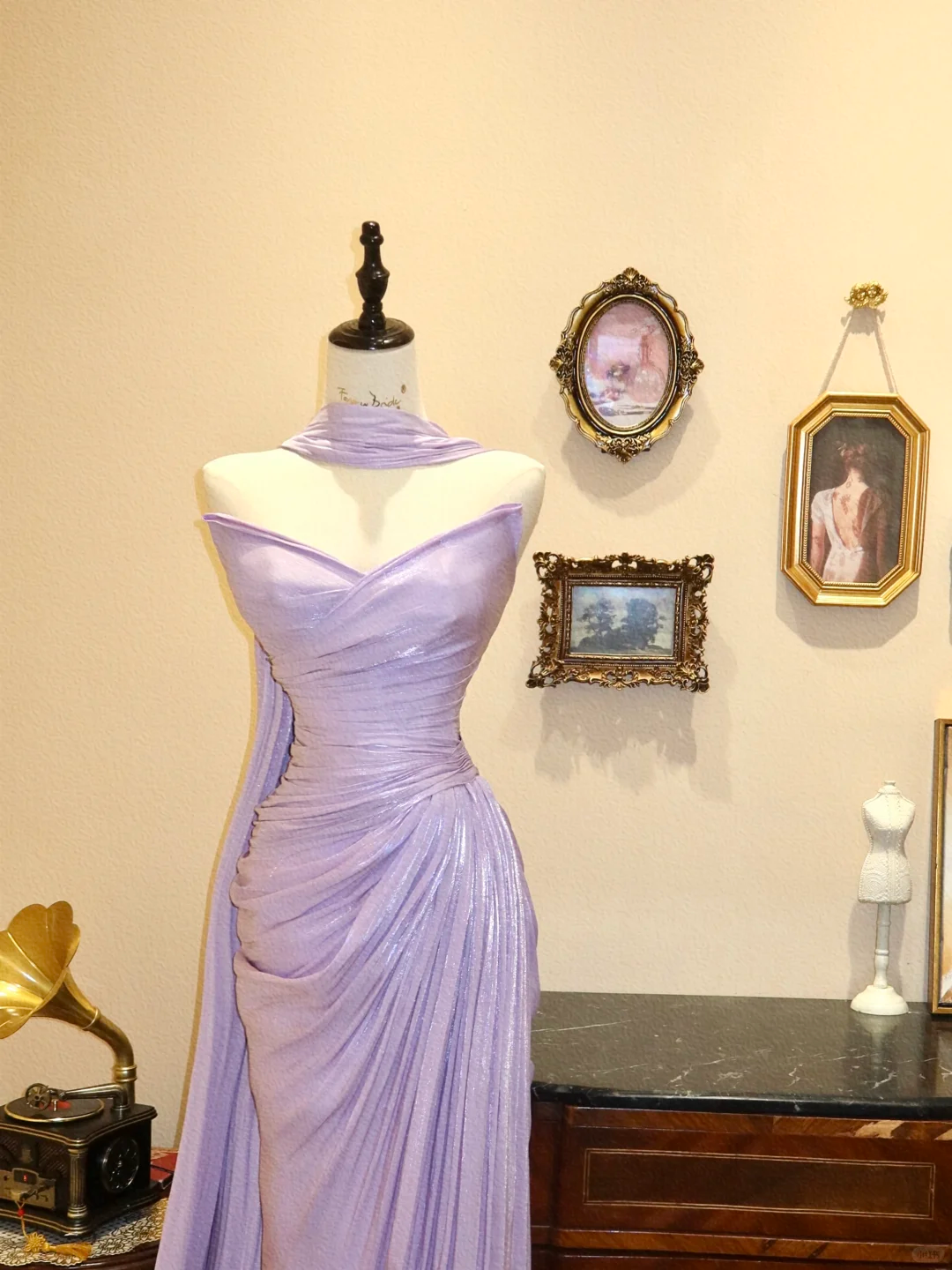 Gentle Lilac Mermaid Strapless Pleated Satin Prom Dress Evening Dress DP7049