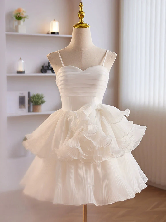 Unique White Short Prom Dress Tulle Homecoming Dress DP372