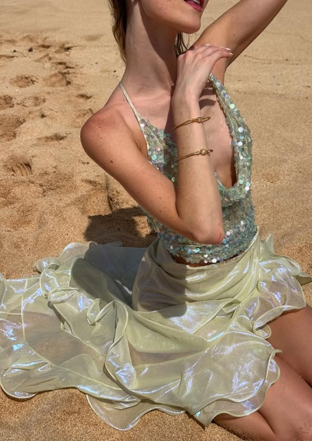 Shiny Mermaid Spaghetti Strap Sequin Satin Two Piece Prom Dress Party Dress DP3779