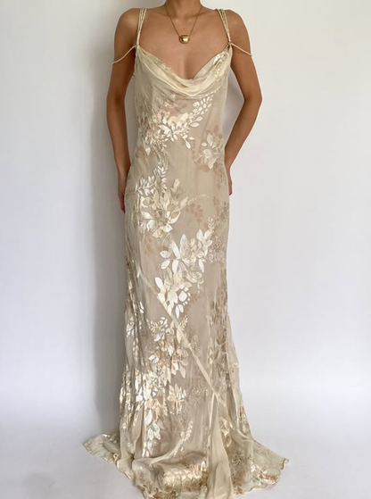 Vintage Champagne Prom Dress Mermaid Evening Dress DP101
