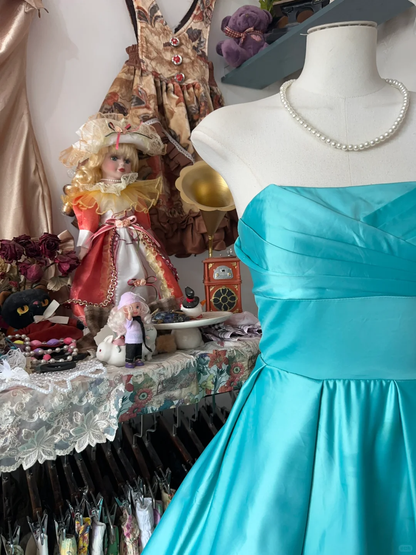 Miami Blue Vintage A Line Strapless Satin Short Homecoming Dress Outfits DP4997