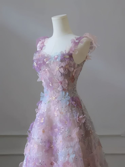 Beautiful 3D Flower A-Line Prom Dress Princess Party Evening Gown DP266