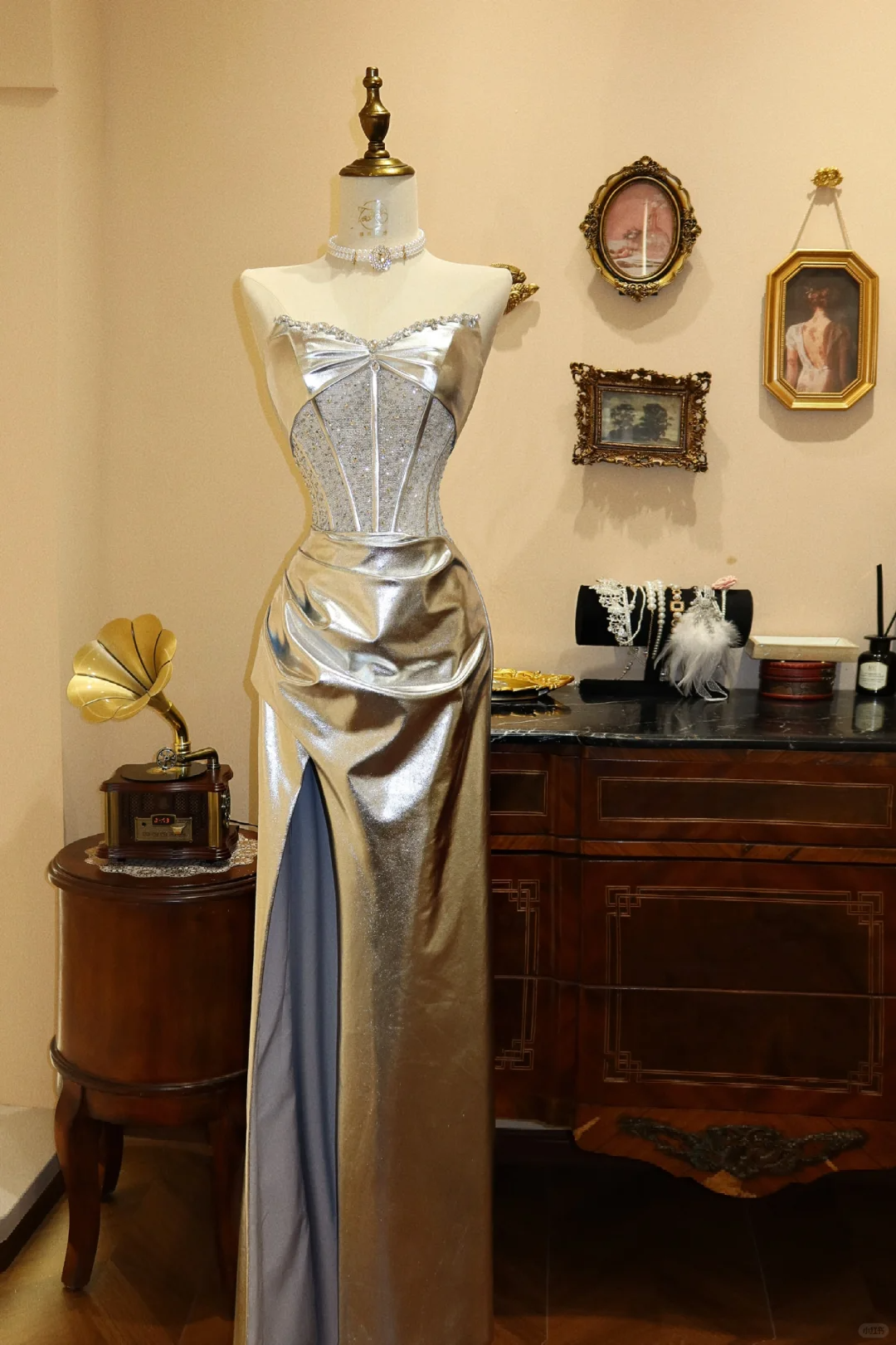 Silver A Line Sweetheart Neck Sequin Satin Prom Dress 16th Birthday Dress with Slit DP3915