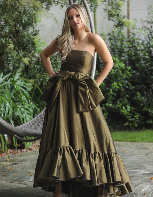 Charming A Line Sweetheart Neck Green Satin Prom Dress Evening Dress with Bow DP1698