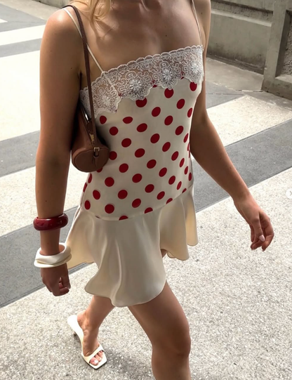 Cute Red Polka Dot A line Strap Satin Homecoming Dress Outfits DP4965