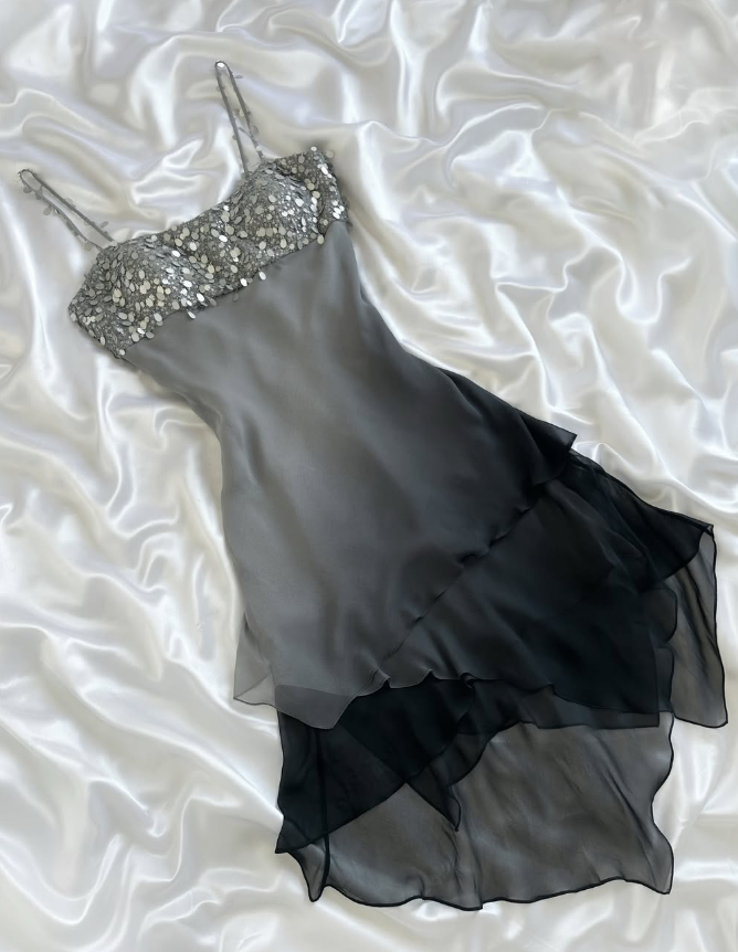 Vintage A Line Sequin Grey Ombre Chiffon Homecoming Dress Outfits DP5134
